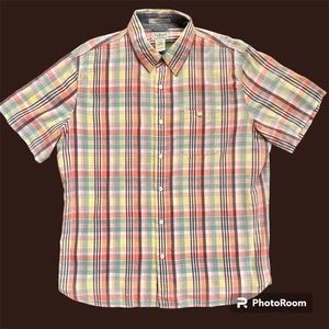 LL Bean Button-up Shirt Mens L reg Slightly Fitted Short Sleeve Plaid 100%Cotton